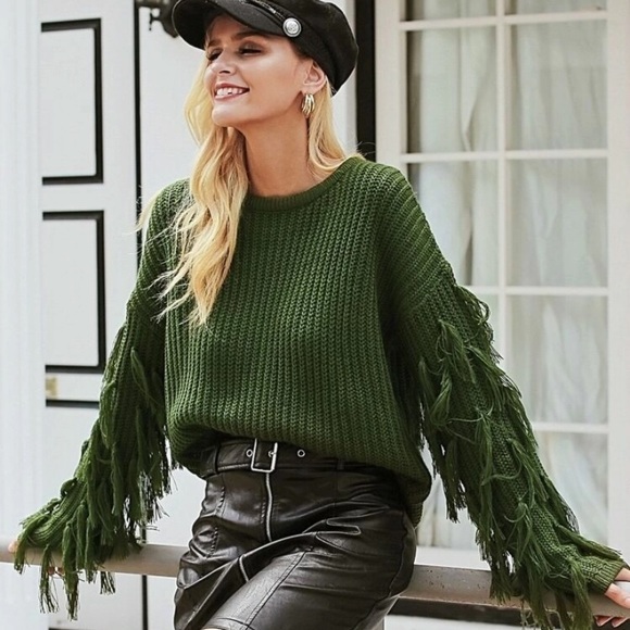 Sweaters | Green Fringe Sweater | Poshmark